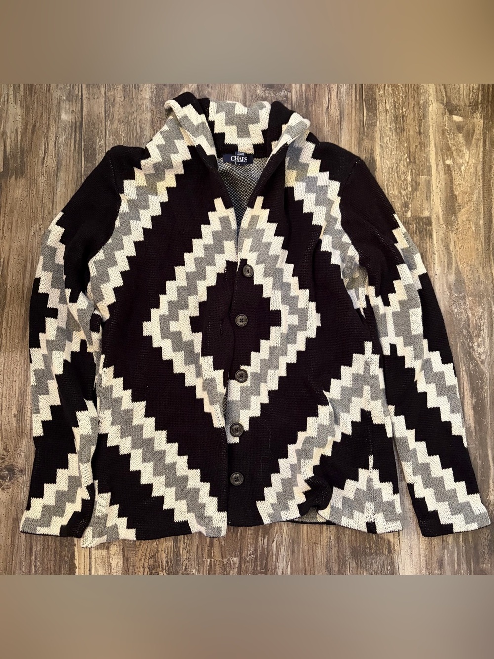 Chaps Women’s Beige and Black Crewneck Sweater